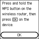WPS (Push button method) screen: Select OK